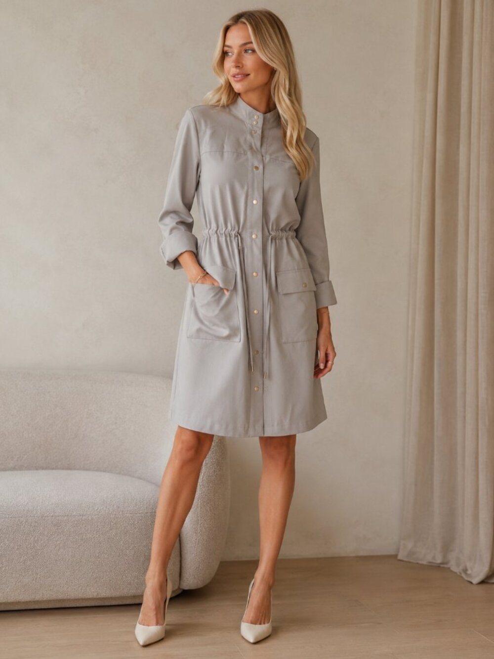 Sharagano Pebble Grey Utility Trench Coat Jacket